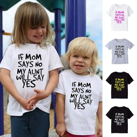 Pounoo New Graphic Tees Kids Summer Boys and Girls Letter Printing Casual Short-Sleeved Shirt Short-Sleeved Round Neck Shirt/Shirt Skin-Friendly Unisex Blouses & Tops