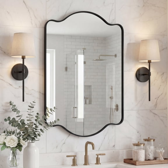 JONATHAN Y MIR205A Louisa 24 in. W x 36 in. H Medium Scalloped Rectangular Metal Framed Wall Mirror, Black