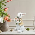thumbnail image 4 of Figura de conejo de jardín, figura de príncipe, decoración familiar de conejos de Pascua de resina con flores, figuras de Pascua, decoración de mesa para jardín, casa, granja., 4 of 6