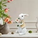 thumbnail image 4 of Figura de conejo de jardín, figura de príncipe, decoración familiar de conejos de Pascua de resina con flores, figuras de Pascua, decoración de mesa para jardín, casa, granja., 4 of 6