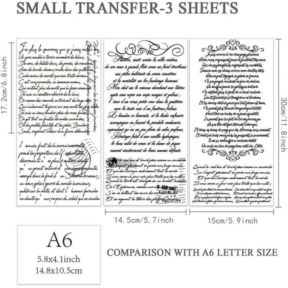 3pcs/Set Word Rub on Transfers 6x12 inch Handwritten Text Decals French Decor Transfer Stickers Rub on Decals