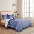 thumbnail image 5 of Quilts Queen Size Bedding Set, Purple Snowy Forest Lightweight Quilted Comforter, Winter Starry Night Sky Dreamy Soft Reversible Bedspread Coverlet with Pillow Covers for All Season, 90" x 96", 5 of 9