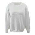 thumbnail image 3 of Baqcunre Women's Crew-Neck Three-Dimensional Plaid Fabric Solid Color Long Sleeve Hoodless Sweatshirt Womens Tops Crewneck Sweatshirts Sweatshirt for Women Womens Sweatshirt White Xxl, 3 of 7