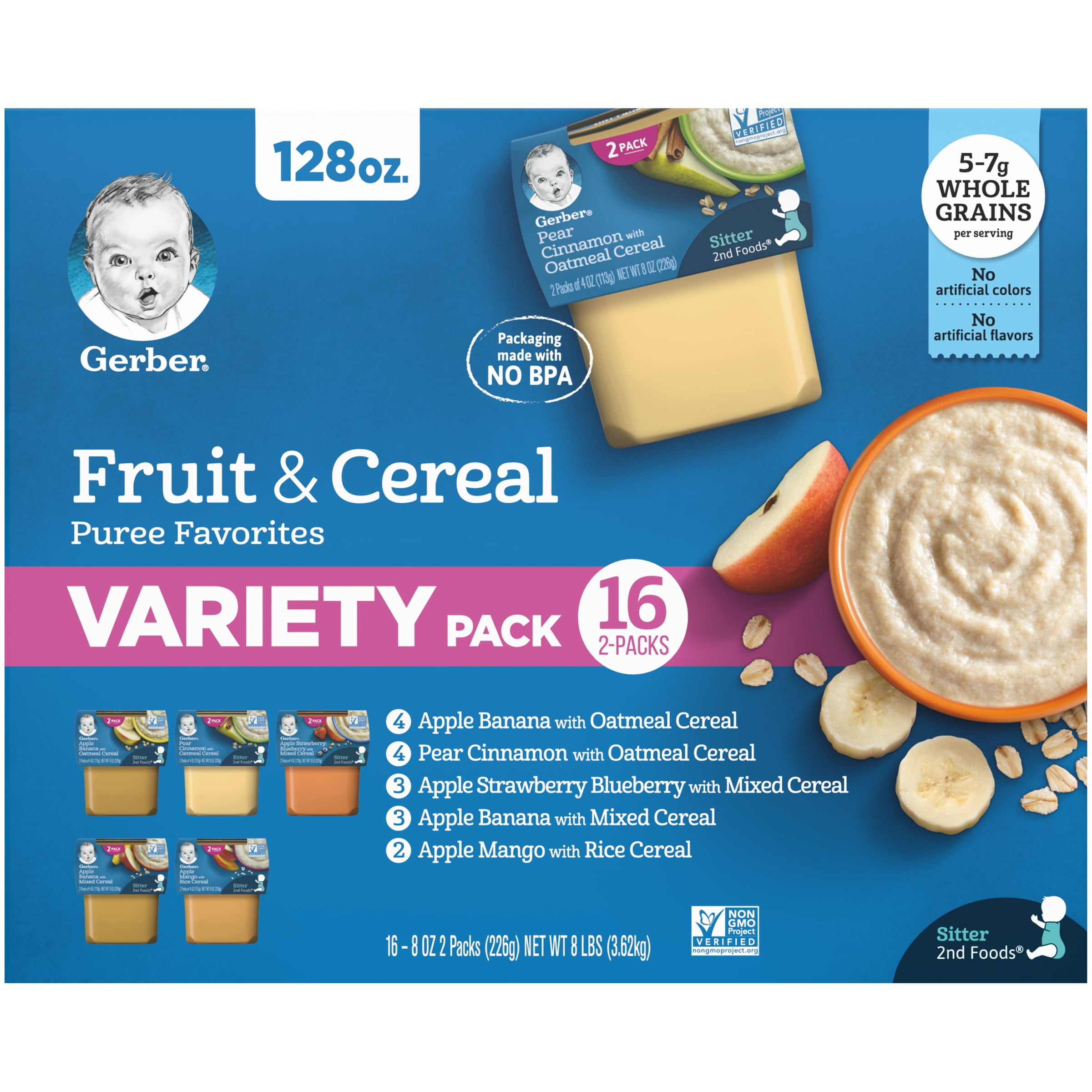 Gerber 2nd Foods Fruit Cereal Puree Favorites Baby Food Variety Pack 4 Oz Tubs 32 Pack Walmart Com