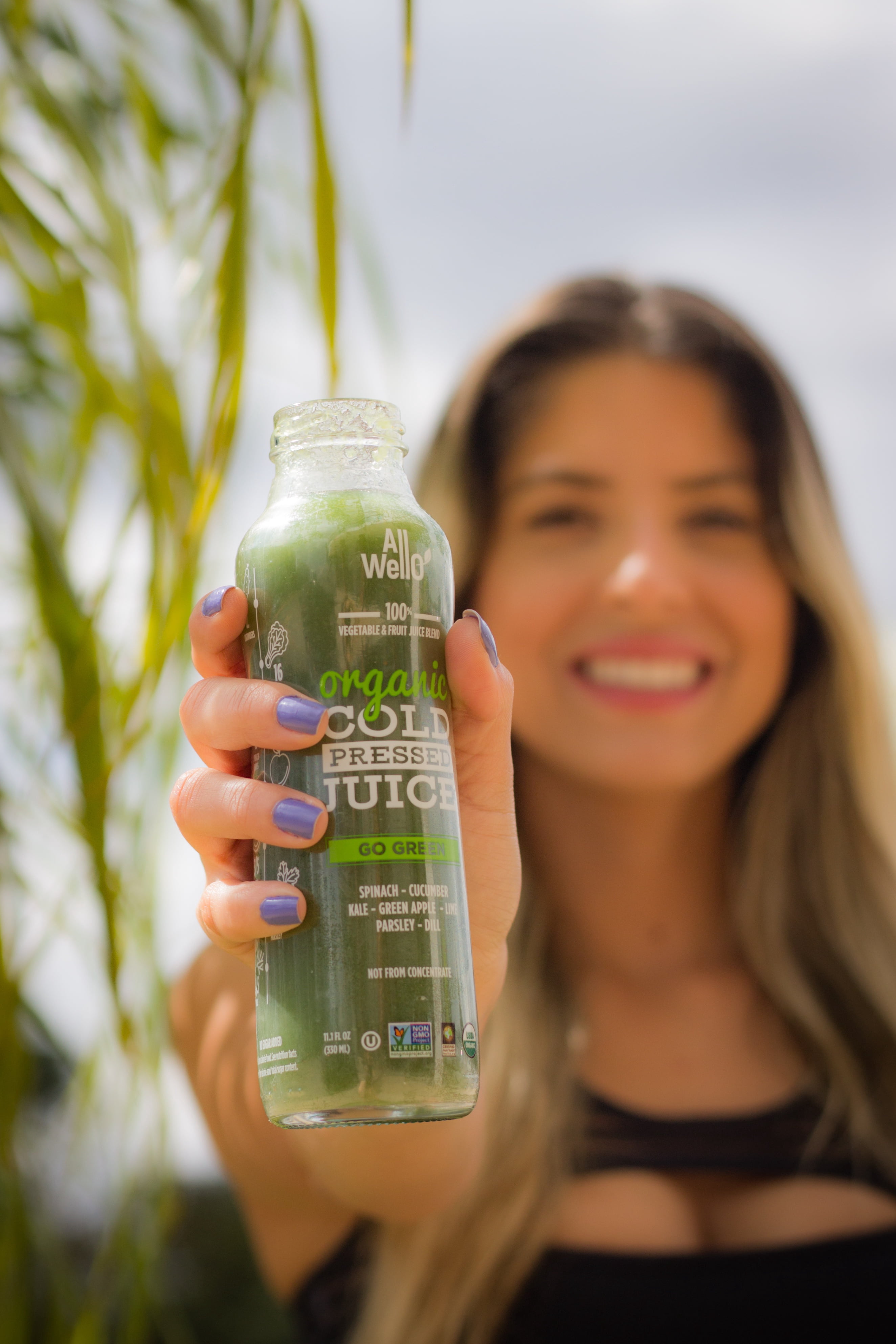 (12 pack) AllWellO Organic, Go Green, Cold Pressed Juice, 11.1 fl oz Bottle