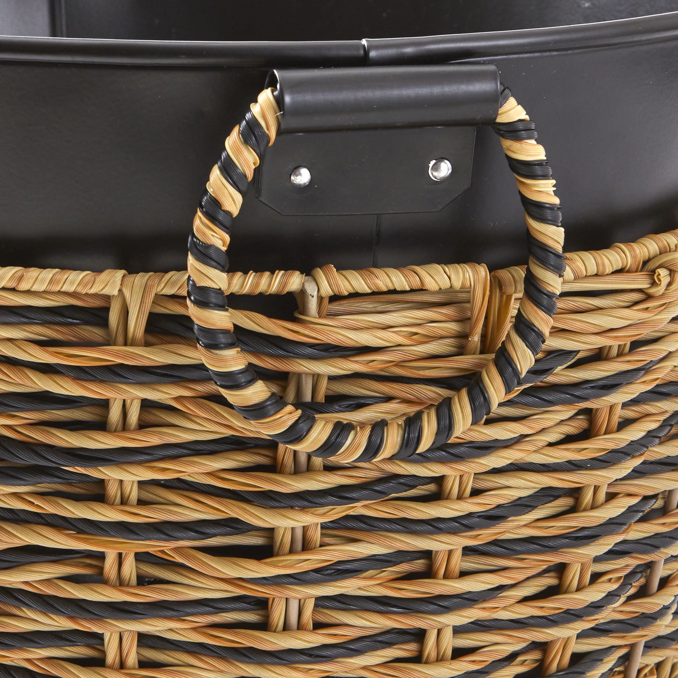 (2 pack) Black Galvanized Round Tub with Rattan