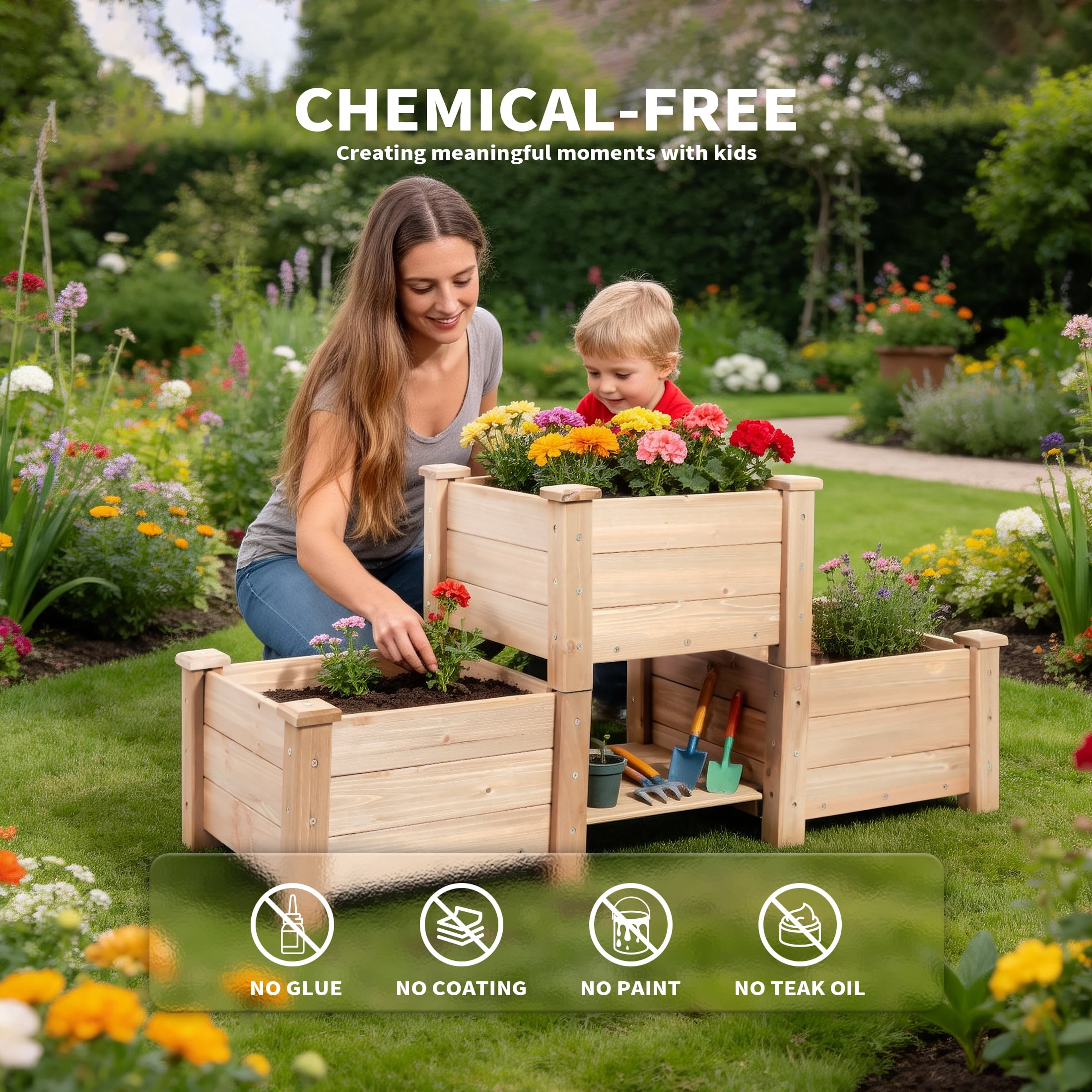 ORFELD 43.8" Solid Wood Garden Bed with 3 Separate Planter Boxes for Flexible Combination, Garden Box for Outdoors, Gardens, Courtyards, and Balconies