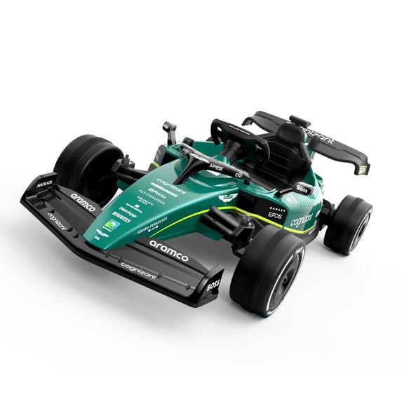 Aston Martin Racing Licensed 24V F1 Kids Ride On Car with Parent Remote Control, Rechargeable Battery Ride-On Toy, 3 Speeds, Music