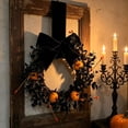 thumbnail image 5 of 2PCS Halloween Leaves Hanging Wreath, Mini Fall Wreaths for Kitchen Cabinets, Realistic Pumpkin Bowknot Farmhouse Door Mantle Wall Hanging, Halloween Candle Ring Table Decoration, 5 of 5