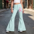 thumbnail image 2 of Tfken Child Soft Comfy Pants School Daily Wear Flare Denim Pants Girls With Pockets Stretch Fashion Graphic Print Kids Classic Clothes Size 9-10 Years Blue, 2 of 5