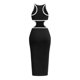 thumbnail image 3 of Vestido liso de cuello redondo para mujer: vestido informal ajustado a la cintura, poliéster y spandex, tallas S-XXL, 3 of 7