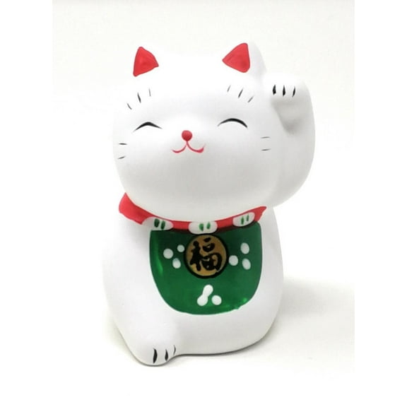 THY COLLECTIBLES Hand Painted Green Feng Shui Mini Maneki Neko Lucky Cat "Fu" (Fortune)