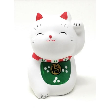 Fortune Cat Lucky Donut - THY COLLECTIBLES Hand Painted Green Feng Shui Mini Maneki Neko Lucky Cat