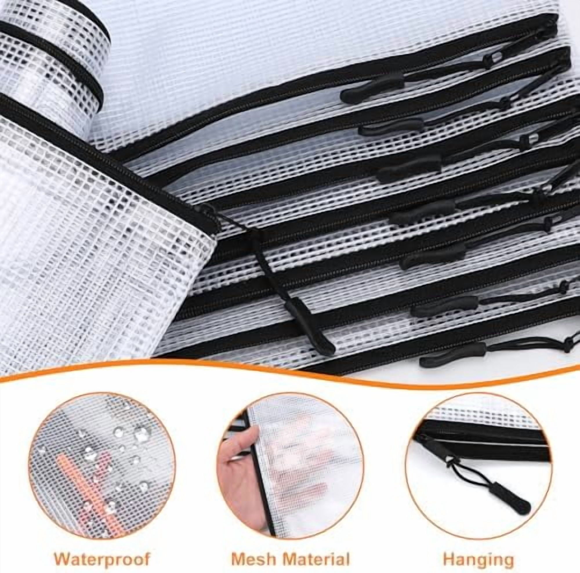 Tekola 24pcs Mesh Zipper Pouch Bags A4 Mesh Bags for Classroom Organization, Waterproof Document Zipper Pouches for Cosmetics, Travel Storage File Bags for Office Supplie (Black-A3-20PCS)