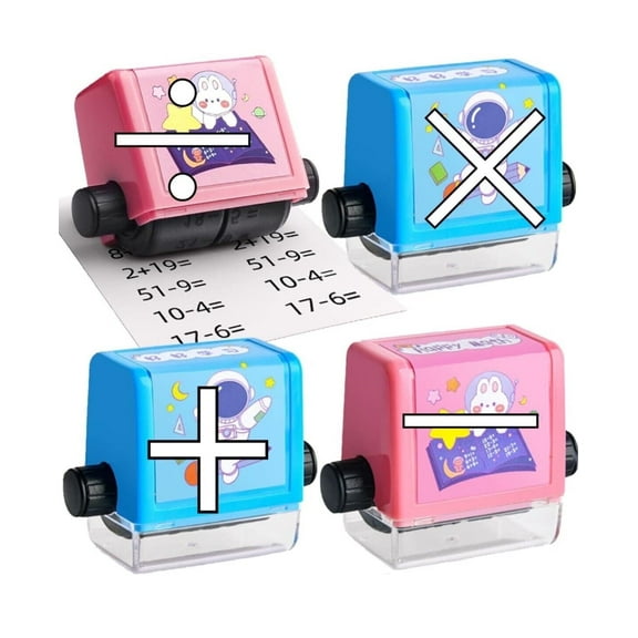 LiLiang 4PCS Roller Digital Teaching Stamp, Addition and Subtraction Seal Within 100 Teaching Math Practice Multiplication Division Roller Stamp