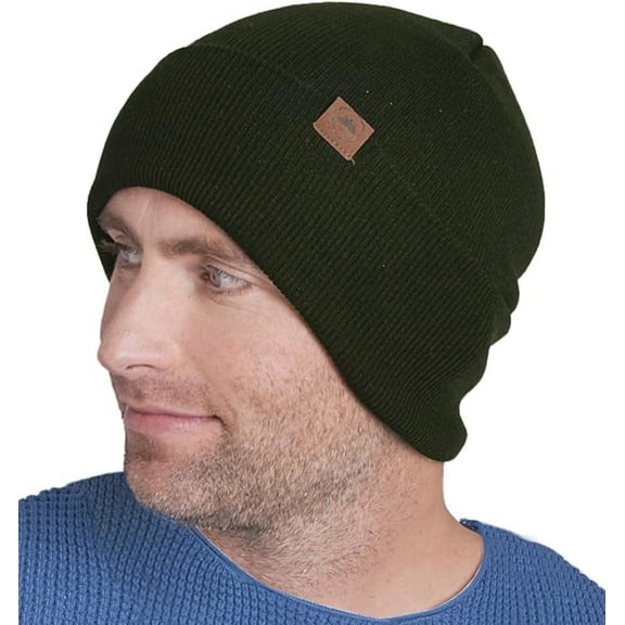 Tough Headwear Cuffed Beanie Hats for Men - Winter Beanies for Women - Toboggan Hat - Mens Winter Knit Hat - Stocking Cap Black