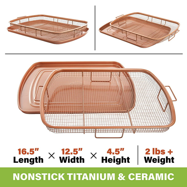 Gotham Steel Pro Crisper Tray Nonstick Baking Tray Titanium Ceramic  Elevated Crisper Tray Air Fry Baking Tray 2 Piece 