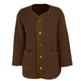 thumbnail image 2 of Women's Double Sided Fleece Jacket, Button Up Plush Coat, Soft Long Sleeve Cardigan, Cozy Winter Outerwear, Casual Fall Fashion, Functional Pocket Design, 2025 Trendy Style Brown S, 2 of 6