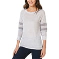 thumbnail image 1 of I.N.C Womens Varsity Stripe Basic T-Shirt, Grey, Large, 1 of 1