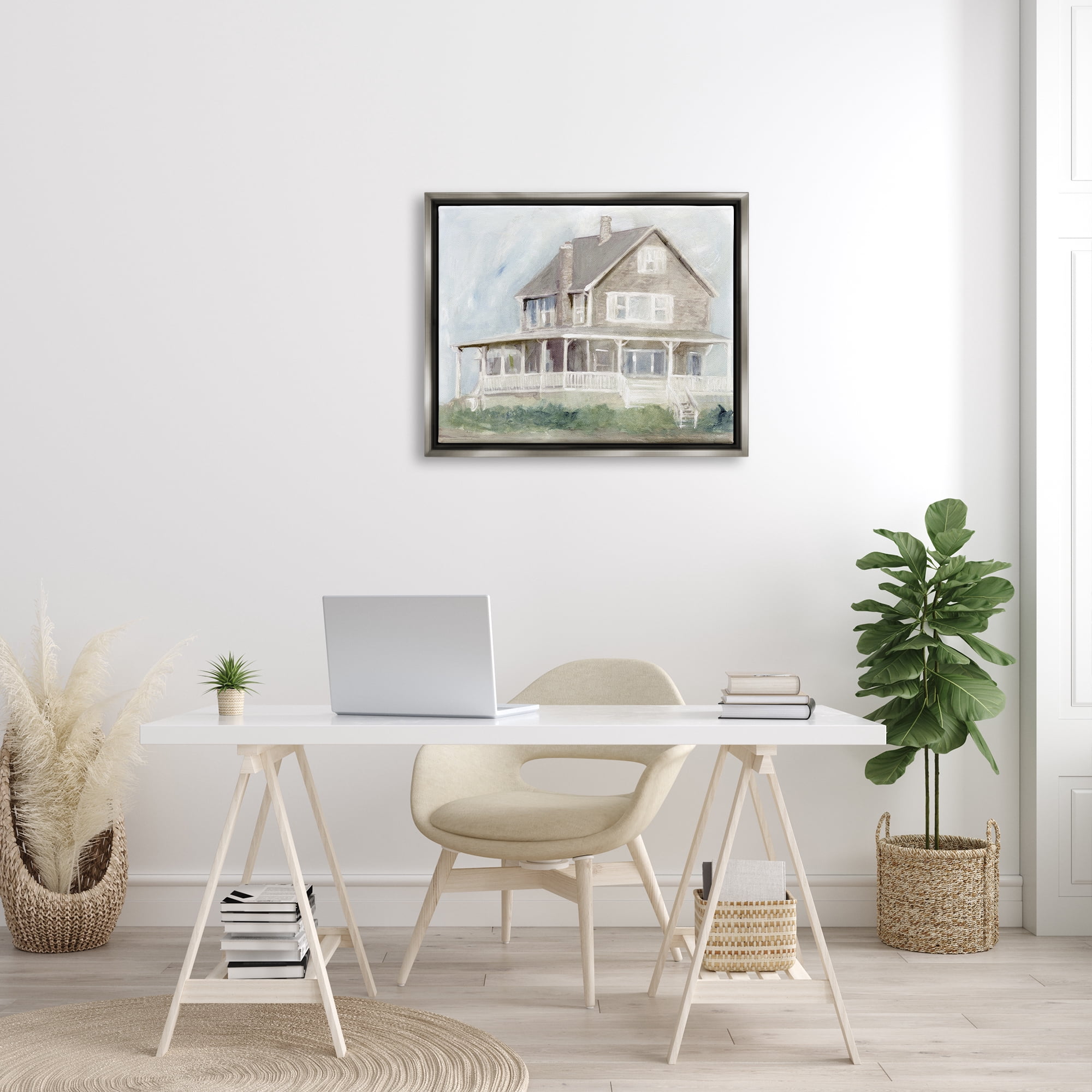 Stupell Cape House Porch View Landscape Painting Gray Floater Framed Art Print Wall Art