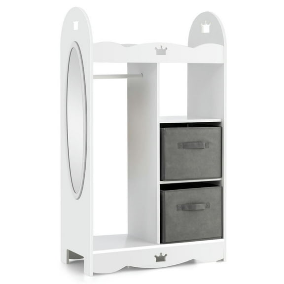 Canddidliike Kids Dress up Storage Costume Closet with Mirror and Toy Bins-White, Toy Storage Organizer for Kids, Boys, Girls, Nursery
