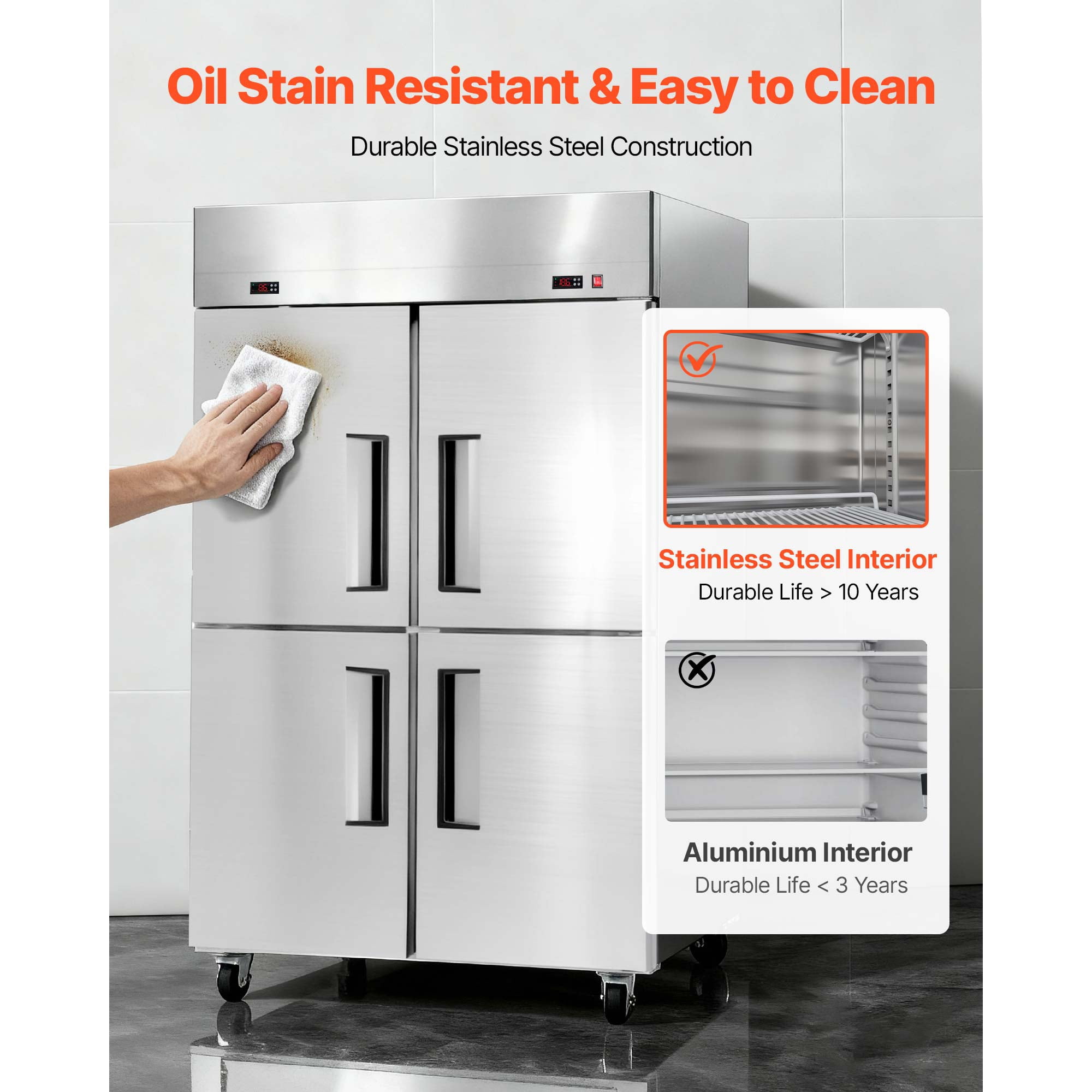 KFFKFF Commercial Refrigerator and Freezer Combo, Upright Unit, Stainless Steel
