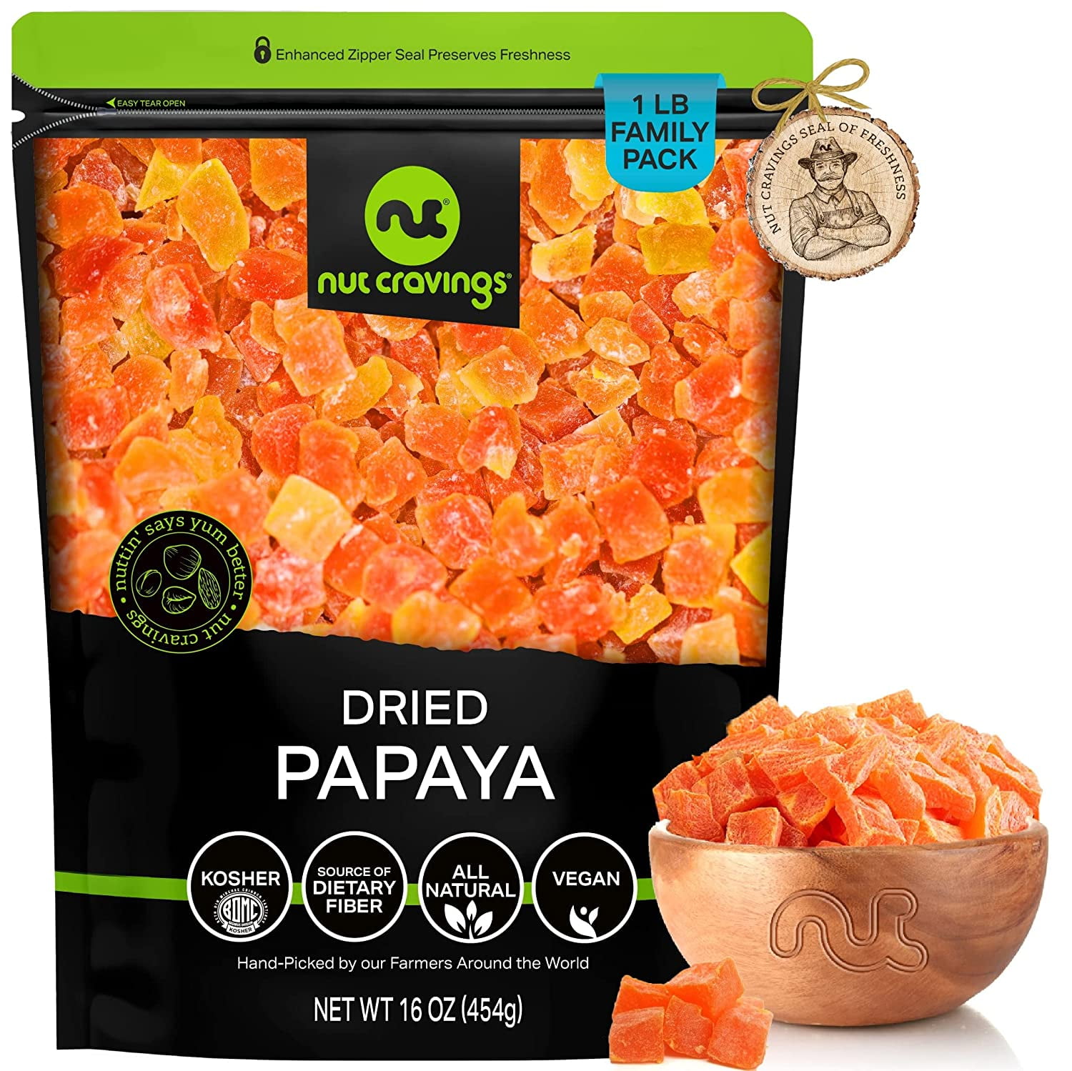 Sun Dried Papaya Chunks, with Sugar Added 16oz by Nut Cravings