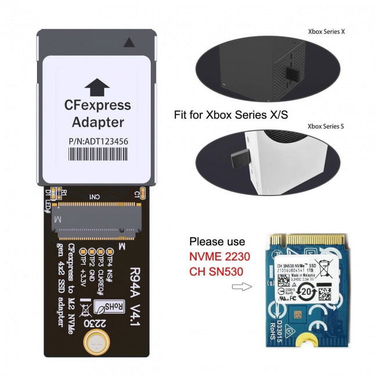 JSER CF-Express Type-B to NVMe 2230 M.2 M-Key CH SN530 SSD Adapter CFE for XBOX Series XS PCIe4.0 Expansion Memory Card