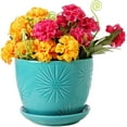 thumbnail image 5 of MyGift 5-inch Aqua Ceramic Flower Planter Pots, Sunburst Design with Saucers, Set of 2, 5 of 6