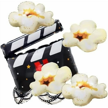 5 Pcs Christmas Movie Balloons Popcorn Clapperboard Foil Balloons for Movie Theater Film Theme Birthday Party Carnival Hollywood Movie Night Party Decoration