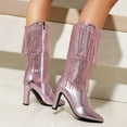 thumbnail image 6 of Fashionable Women's Mid-Calf Boots with Glittery Pointed Toe and Heel Featuring Fringe Tassel Design for Ladies, 6 of 7