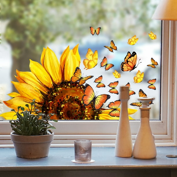 Autocollants Muraux Tournesol Et Papillons Pour Jardin, Chambre À
