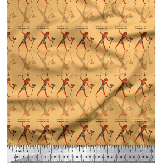 Soimoi Orange Georgette Viscose Fabric Egyptian Men Printed Fabric 1 Yard 42 Inch Wide