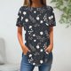 thumbnail image 2 of Tops de Verano de Mujer Suelto Ajuste, Impresión Casual Cuello Redondo Suelto con Manga 3/4 Hecha de Cómodo Estante de Imitación para el Uso Diario, Tops de Moda de Mujer, 2 of 3