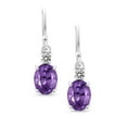 thumbnail image 2 of Gem Stone King 10K White Gold Purple Amethyst and White Diamond Dangle Earrings for Women (2.13 Cttw, Gemstone Birthstone, Oval 8x6mm), 2 of 5