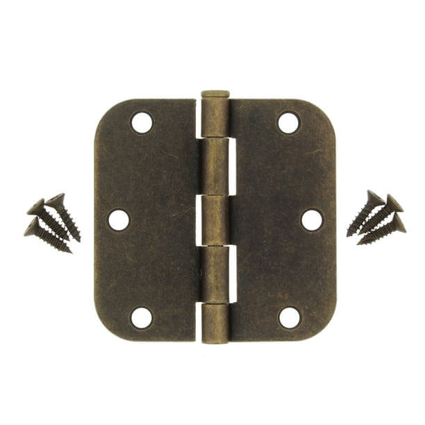 Bulldog Hardware Round Corner Hinge, Antique Brass, 3 Pack