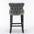 thumbnail image 6 of Classic Velvet Bar Stools set of 2, Upholstered Stools with Button Tufted Decoration, Wing-Back, Wooden Legs, Footrest, Goth Style Bar Chairs for Kitchen Island, Coffee Shop, Dining Room, Gray, 6 of 8