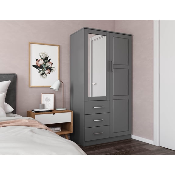 100% Solid Wood Metro 2-Door Wardrobe with Mirrored Door