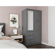 100% Solid Wood 2-Door Metro Wardrobe with Mirror 7103 by Palace Imports, Gray