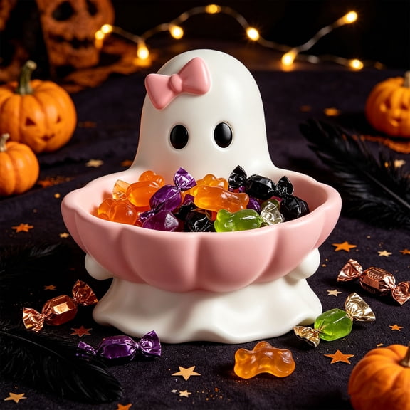 AZXY Pink Ghost Candy Jar Halloween Decor, Halloween Decorations Outdoor, Halloween Decorations Indoor, Halloween Decorations Party, Halloween Yard Decor, Resin Storage Ornament