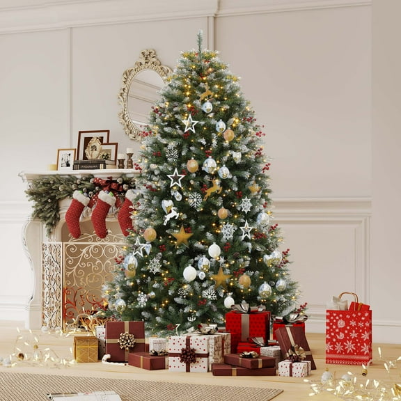 Dextrus 6 ft Prelit Christmas Tree with 80 Pine Cones & 80 Berries, Pre-Decorated Artificial Christmas Tree with 1838 Tips & 450 Lights, Remote Control,11 Light Modes, Green