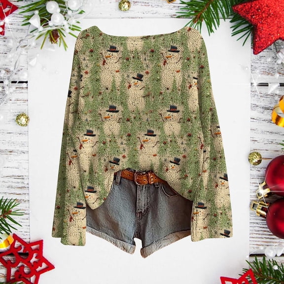 Fznquz Sweater for Women Long Sleeve Christmas Cotton Sweaters Winter Trendy Casual Women's Tops