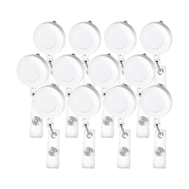Juego de 12 insignias de identificación retráctiles con cinturón para llavero de tarjeta Blanco