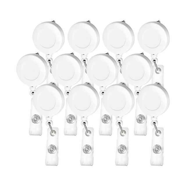 Juego de 12 insignias de identificación retráctiles con cinturón para llavero de tarjeta Blanco