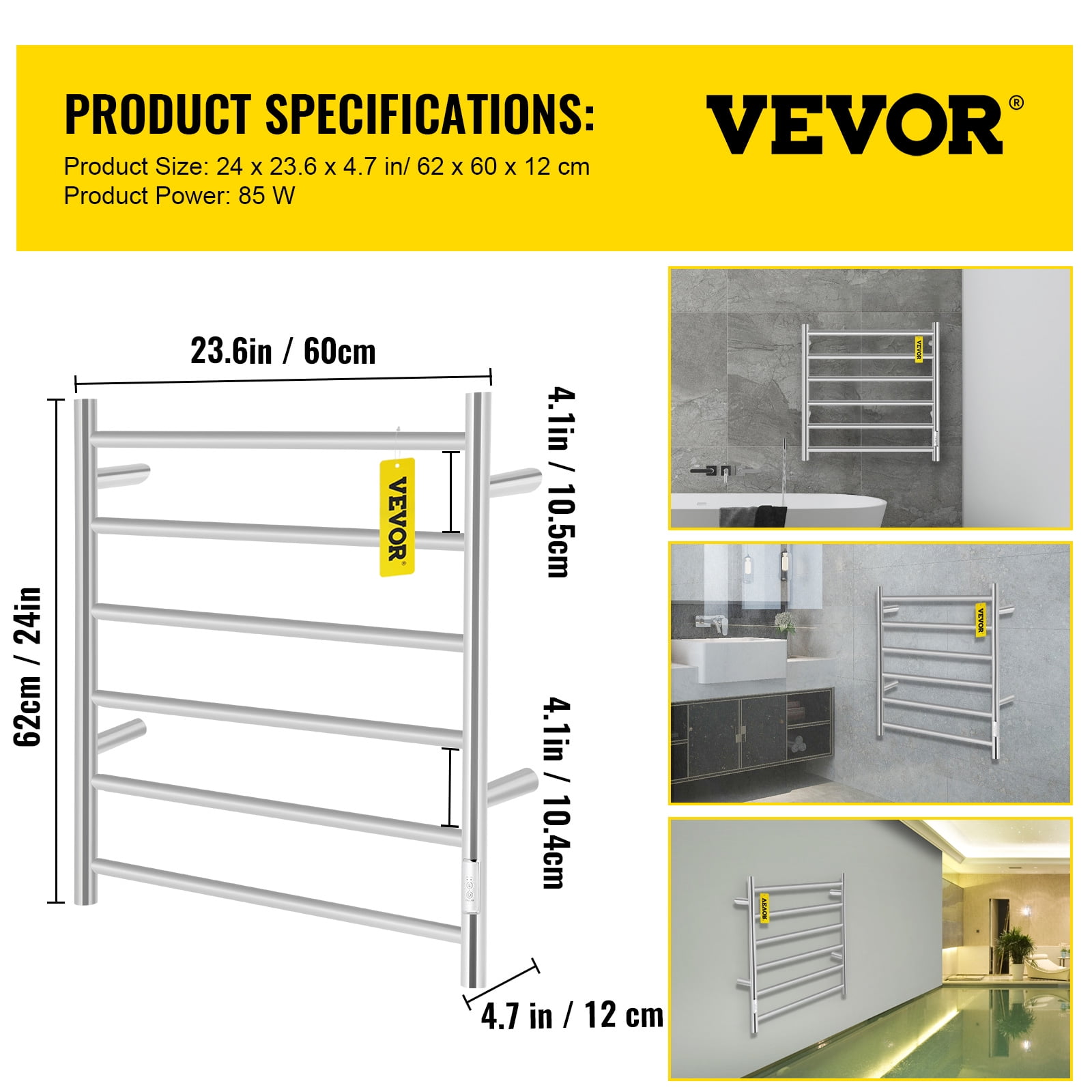 VEVOR Heated Towel Rack, 12-Bar Towel Warmer Rack, Wall Mounted Electric Towel Warmer, Electric Towel Drying Rack with Timer, Polished Stainless Steel