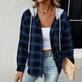 thumbnail image 6 of Flannel Plaid Jackets for Women Hoodie Button Up Shirt Shackets Long Sleeve Fashion Hooded Autumn Outerwear, 6 of 6