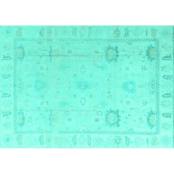 Ahgly Company Machine Washable Indoor Rectangle Oriental Turquoise Blue Traditional Area Rugs, 5' x 7'