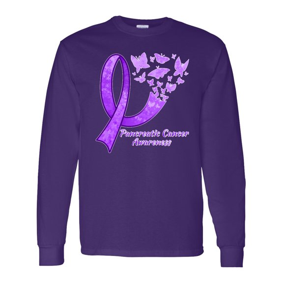 Inktastic Pancreatic Cancer Awareness Ribbon and Butterflies Long Sleeve T-Shirt