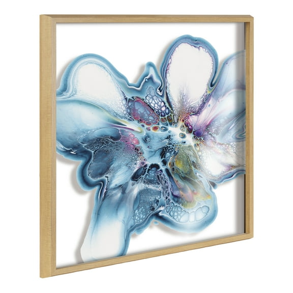 Kate and Laurel Blake Indigo Blooms Framed Printed Acrylic Wall Art by Xizhou Xie, 24x24 Natural, Modern Abstract Bright Botanical Flower Art