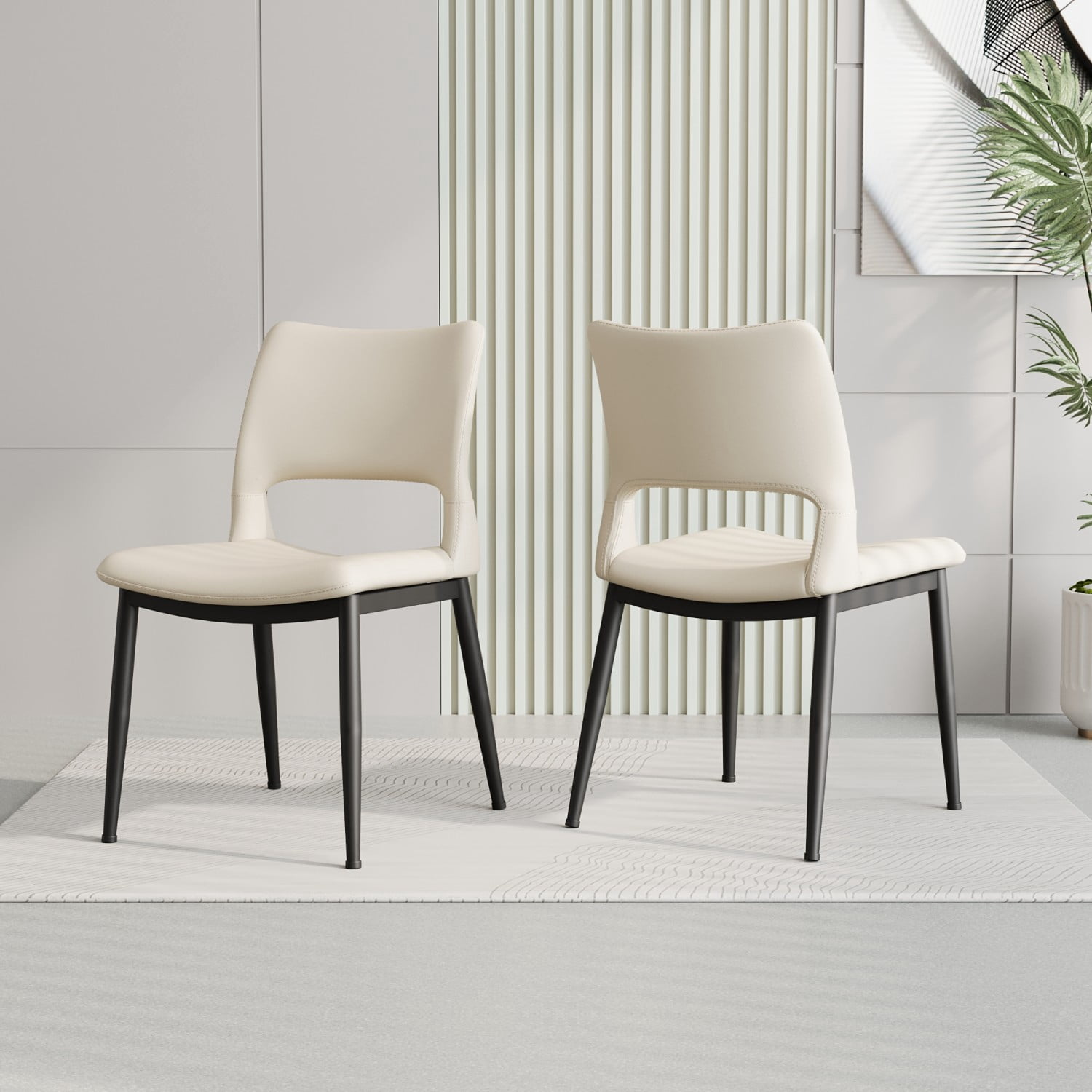 Modern Minimalist White PU Leather Dining Chairs Set of 2 Upholstered Kitchen Chairs with Metal Legs Ergonomic Backrest for Dining Room Restaurant Office